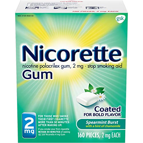 Nicorette Coated 2mg Nicotine Gum to Quit Smoking - Spearmint Burst Flavored Stop Smoking Aid - 160 Count