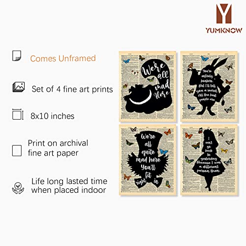 Alice In Wonderland Wall Art Decor - Cheshire Cat Mad Hatter White Rabbit - Alice Inspirational Saying Quote Poster Print - Motivational Wall Art For Alice Fans - Affirmation Gift For Women Teen Girl #TOP1