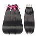 Beaudiva Hair Brazilian Straight Hair 3 Bundles with Closure(10 12 14+10 Free Part) Brazilian Virgin Straight Hair Weave 100% Unprocessed Brazilian Human Hair With Free Part Lace Closure