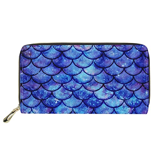 Howilath Galaxy Mermaid Scales Pattern Zip Around Women Wallet with Coin Pockets,Clutch Phone Bags Travel Purse