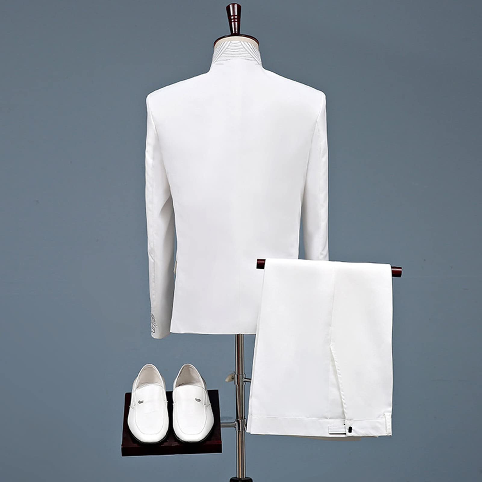 Men's Chinese Tunic Suit 2 Piece Vintage Mandarin Collar Blazer Pant Set Traditional Luxury Formal Suit Sets (White,3X-Large)