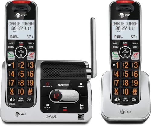 Image of AT&T BL102-2 DECT 6.0 2-Handset Cordless Phone for Home with Answering Machine, Call Blocking, Caller ID Announcer, Audio Assist, Intercom, and Unsurpassed Range, Silver /Black (Pack of 6)
