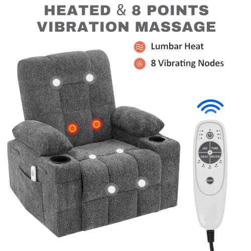 Image of Swivel Rocker Recliner Chair, Recliner Single Sofa with Massage, Manual Nursery Rocking Chair with Side Pockets & Cup Holder, Modern Recliner with Heating for Living Room, Apartment(Dark Gray)