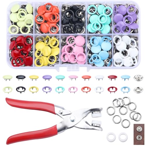 BIOUU 100 Sets Metal Snaps Buttons with Fastener Pliers Press Tool Kit Perfect for DIY Crafts Clothes Hats and Sewing, Snap Button Fasteners Kit for Clothing Sewing