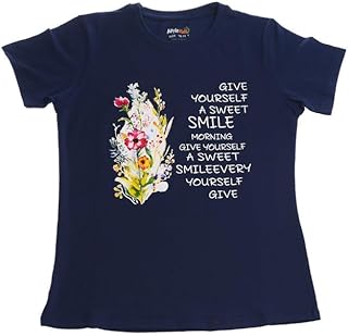 تيشرت قطن بنصف كم مطبوع عليه زهور للبنات من ابل