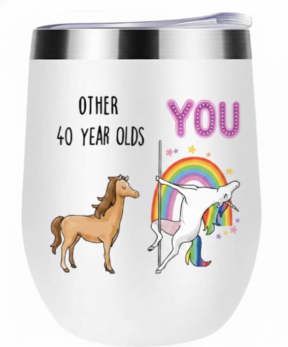 Posoto 40th Birthday Gifts for Women - 12oz Insulated Stainless Steel Tumbler - Funny Forty Year Old Birthday Presents for Mom Wife Best Friend（Funny Unicorn）