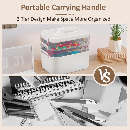 Image of 3-Layer Plastic Craft Organizers and Storage Box with Removable Trays, Storage Containers with lids and Handle, Art Supply Storage Organizer for Bead, Ornament, Nail Polish, Tape(10.62 inchx9 inchx7.67 inch)
