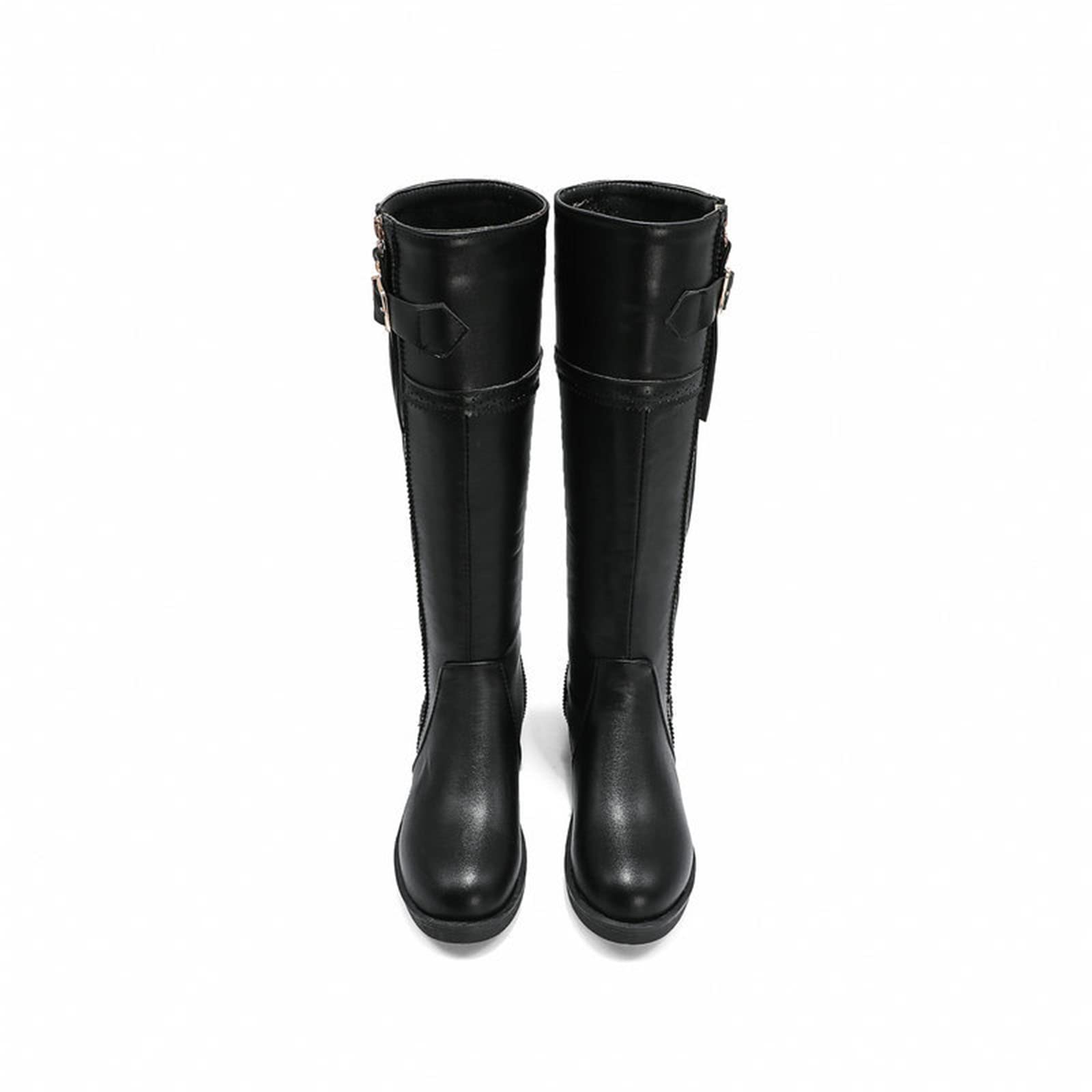 Botas de Montar hasta la Rodilla para Mujer con Hebilla, Puntera Redonda, tacón bajo, Cremallera Lateral Alta, Botas Estilo Caballero