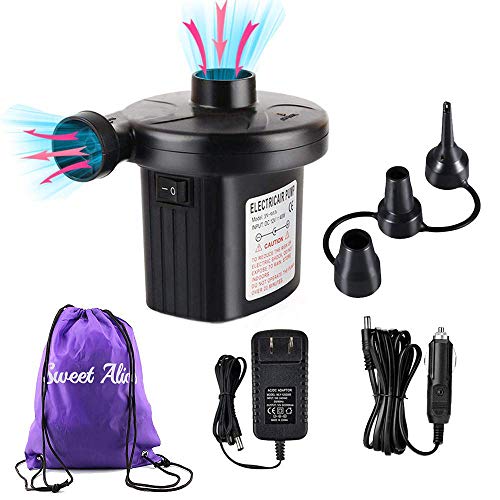 YANX Electric Air Pump Two-Way Air Pump with 3 Nozzles, 100-240V AC/12V DC 2 in 1 Portable Air Mattress Pump Universal Inflator Electric Pump for Inflatables, Paddling Pool, Airbeds, etc