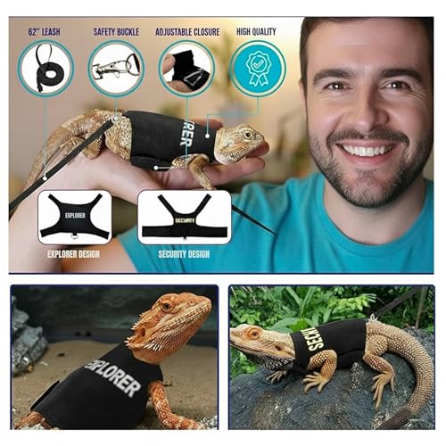 Image of Premium 2-Pack Bearded Dragon Leash and Harness Set - Adjustable Costume and Clothes for Bearded Dragons | Secure Walking Gear with Fun and Stylish Designs