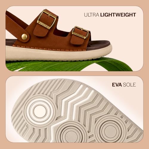 Image of FAUSTO Men Open Toe Double Strap Stitched Waterproof Sandals with Back Support|Soft Cushioned Insole|Summer Slip-On Slipper|Perfect For Monsoon Rainy Season