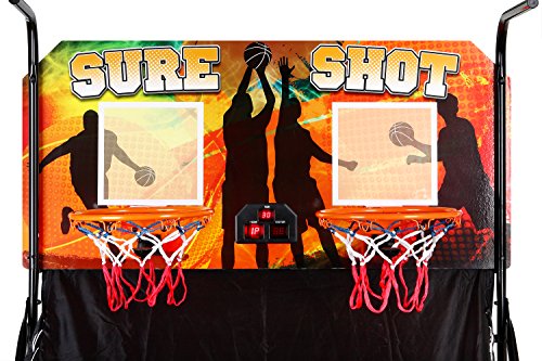 Hathaway Sure Shot Dual Electronic Basketball Arcade Game With Electronic Digital Scoring And Timer, Easy Folding For Storage, 4 Balls And 2 Nets, Black/Orange #TOP2