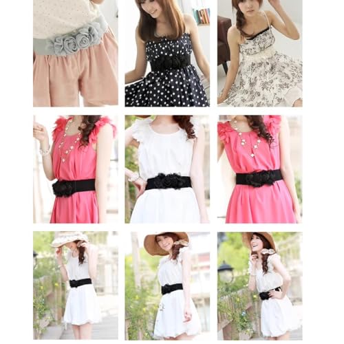 2PCS Women's Double Flower Stretchy Belt Elastic Wide Chunky Waistband Belts Cinch Belts for Dress3