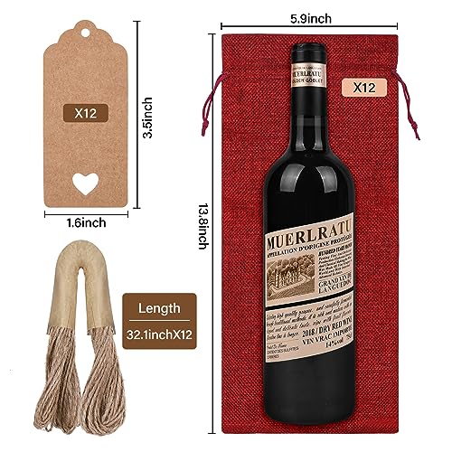 Image of Sailup Burlap Wine Bags 12 Pcs Wine Bottle Gift Bags With Drawstrings Tags & Ropes for Christmas Weddings Holiday Party, Birthdays, Travel, Blind Tastings, Reusable Home Storage 750ml