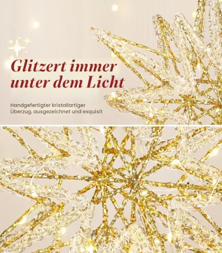 Luxspire Weihnachtsbaumspitze, beleuchtet Stern Baumspitze mit USB Plug-in&Fernbedienung, 9,8" LED Metall Dekorationen Licht… – Ansicht 3