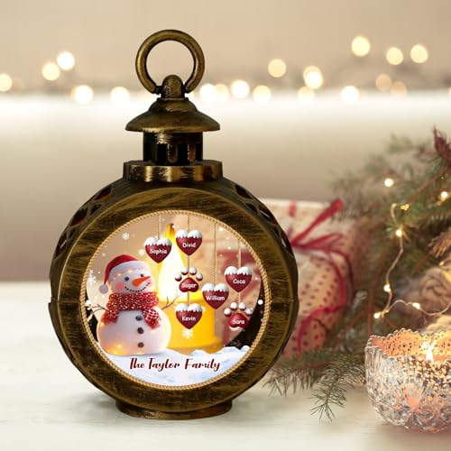 Personalized Christmas Lantern Custom Snowman Christmas Candlelight with Name Custom Candlelight Lantern Ornament Family Hanging Light Ornament Custom Snowman Lanterns Decorative Gift