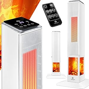 KESSER® Tower warmtestraler, staande warmtestraler, infrarood met afstandsbediening, timer, schoorsteeneffect, verwarming toren-keramische verwarming, ventilatorkachel, kachel, open haard, staande verwarming met oscillatiefunctie, wit