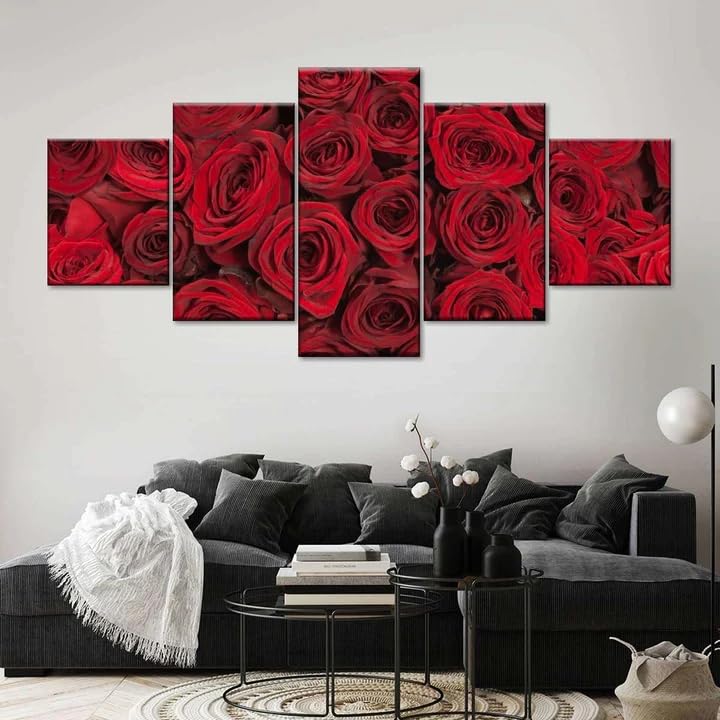 Roses rouges d'été déco murale pour salle de séjour chaleureuse en toile