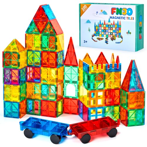 FNJO Magnetic Tiles 100PCS Building Blocks STEM Magnets Building Toy Set Preschool Kindergarten Construction Stacking Toy School Teacher Supplies Classroom Must Haves