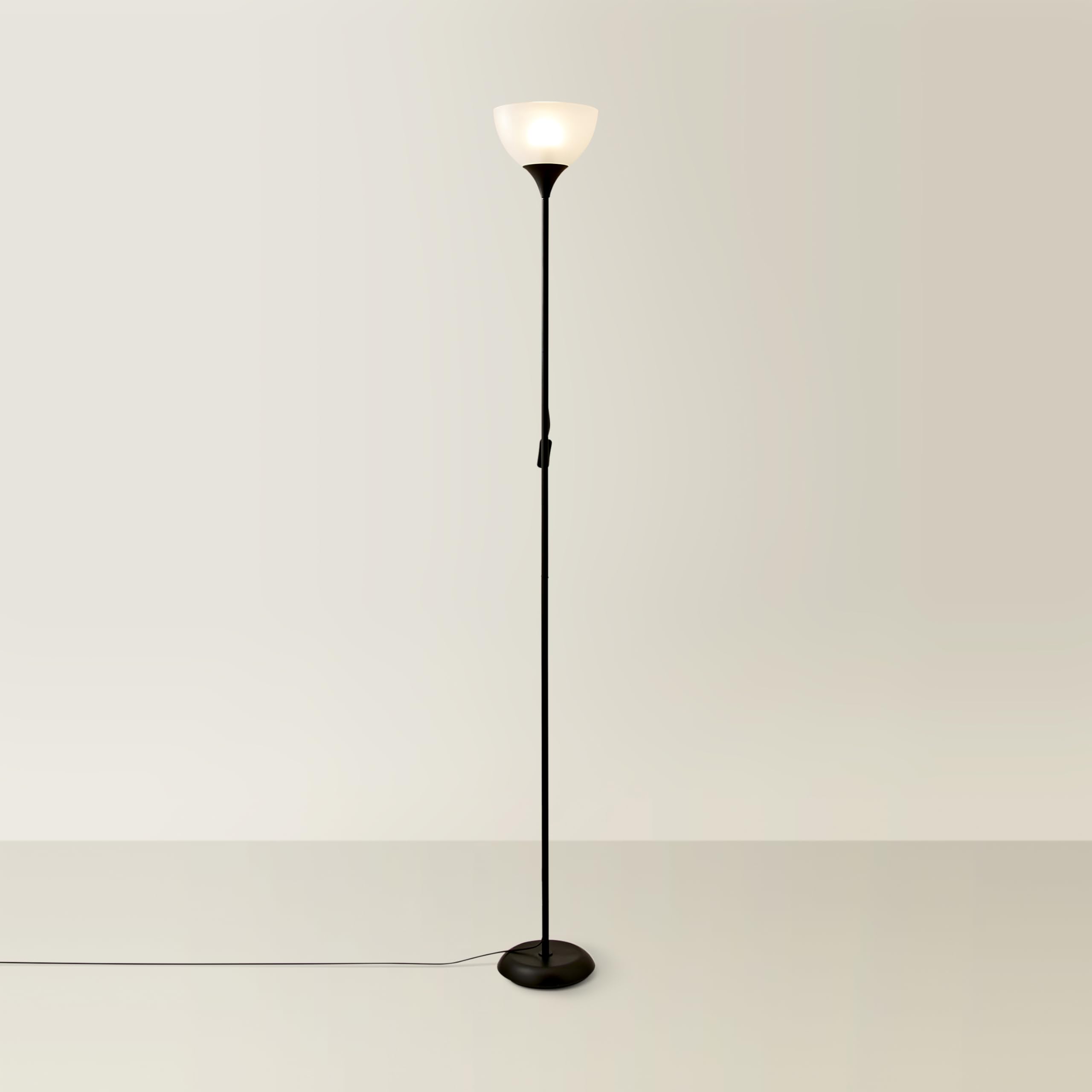 Valuelights Unisex Black Dalby Stem Uplighter Floor Lamp W/ Frosted Glass Lamp Shade In