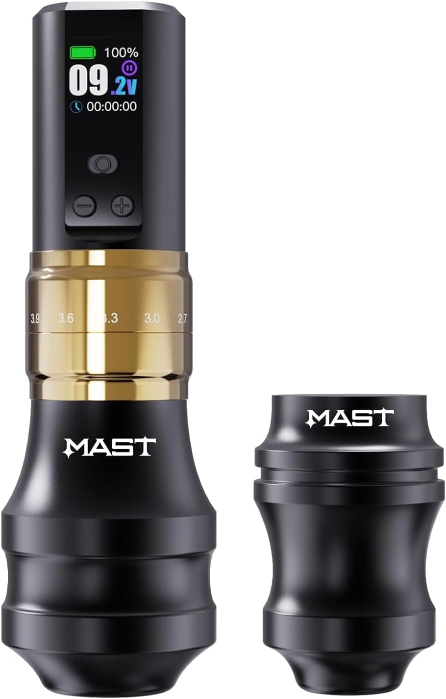 Mast Fold2 Pro Wireless Tattoo Machine, Rotary Tattoo Gun Pen, 2 Grips 40mm & 44mm, Mcore-C1 Powerful Motor, 7 Strokes Length (Gold + Extra Grip)
