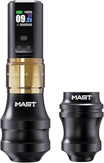 Mast Fold2 Pro Wireless Tattoo Machine, Rotary Tattoo Gun Pen, 2 Grips 40mm & 44mm, Mcore-C1 Powerful Motor, 7 Strokes Length (Gold + Extra Grip)