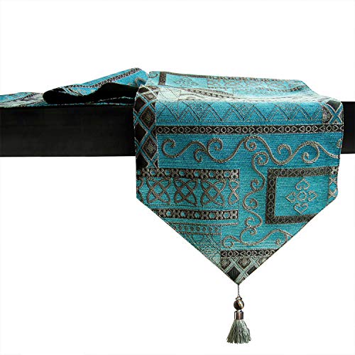 Artbisons Table Runner 108x13 Blue Abstract Luxury Soft Cotton Linen Handmade Tablerunner