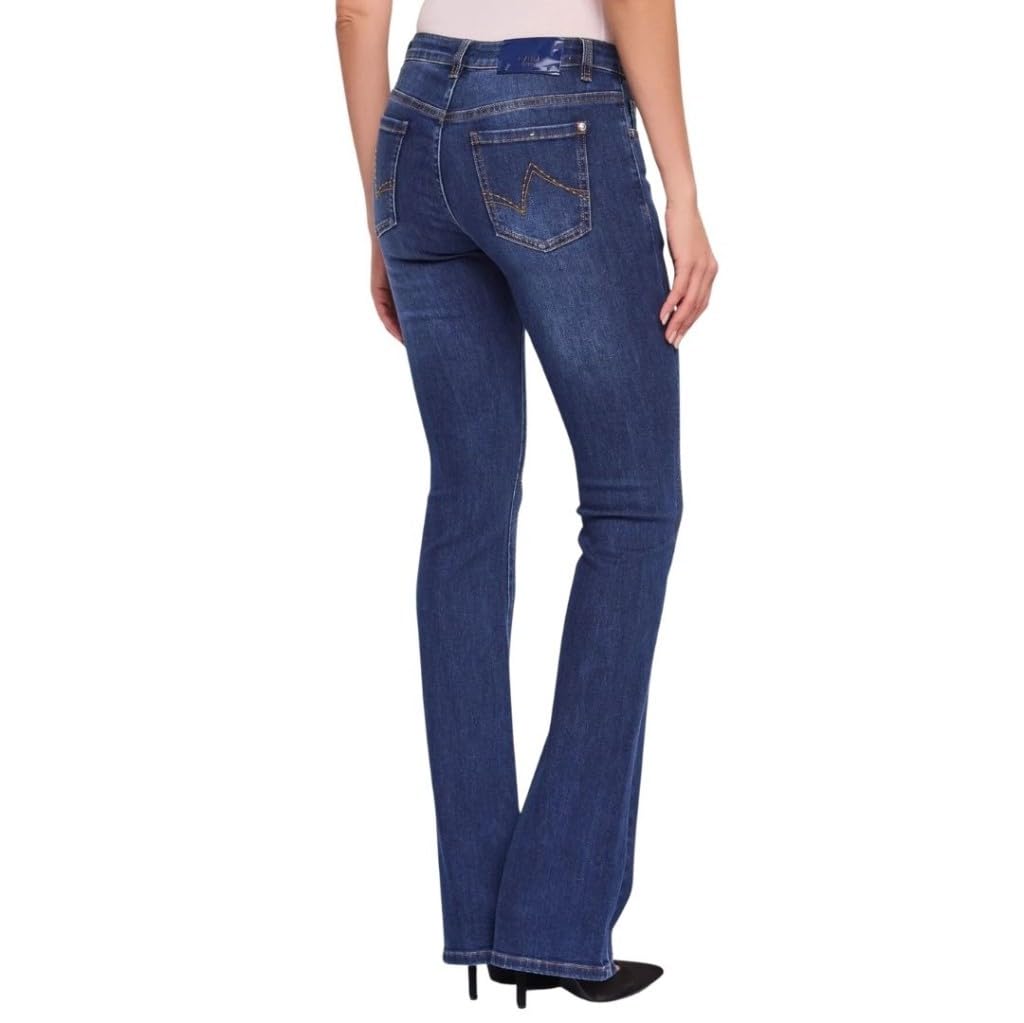 Gaudi Jeans Donna Bootcut in Cotone Elasticizzato Effetto Used, Denim a Gamba Svasata con Strass e Salpa Logata