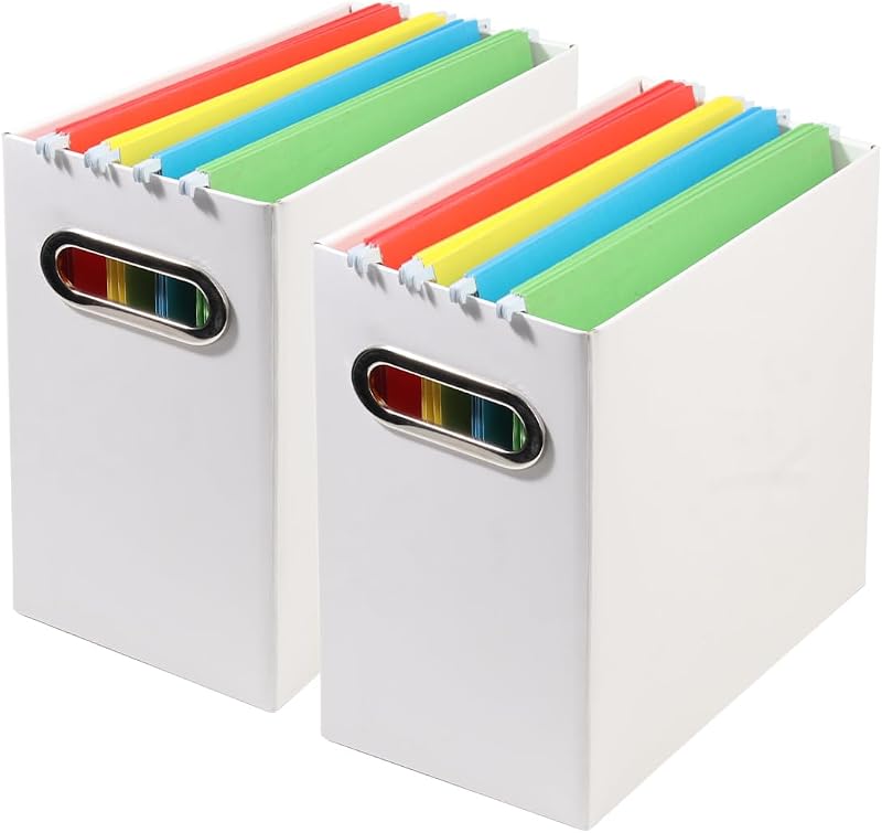 Collapsible File Organizer Box with Handle,12.20x5.11x9.84Inches, Filing Organizer for Home or Office, Small Portable File Box(2 Packs, White)