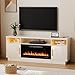 Kucreiheat Fireplace TV Stand for 65-80 inch TV, Large Entertainment Center with Fireplace,Power Outlet & LED Lights,High Gloss Living Room Storage Cabinet, White, 70''(High)