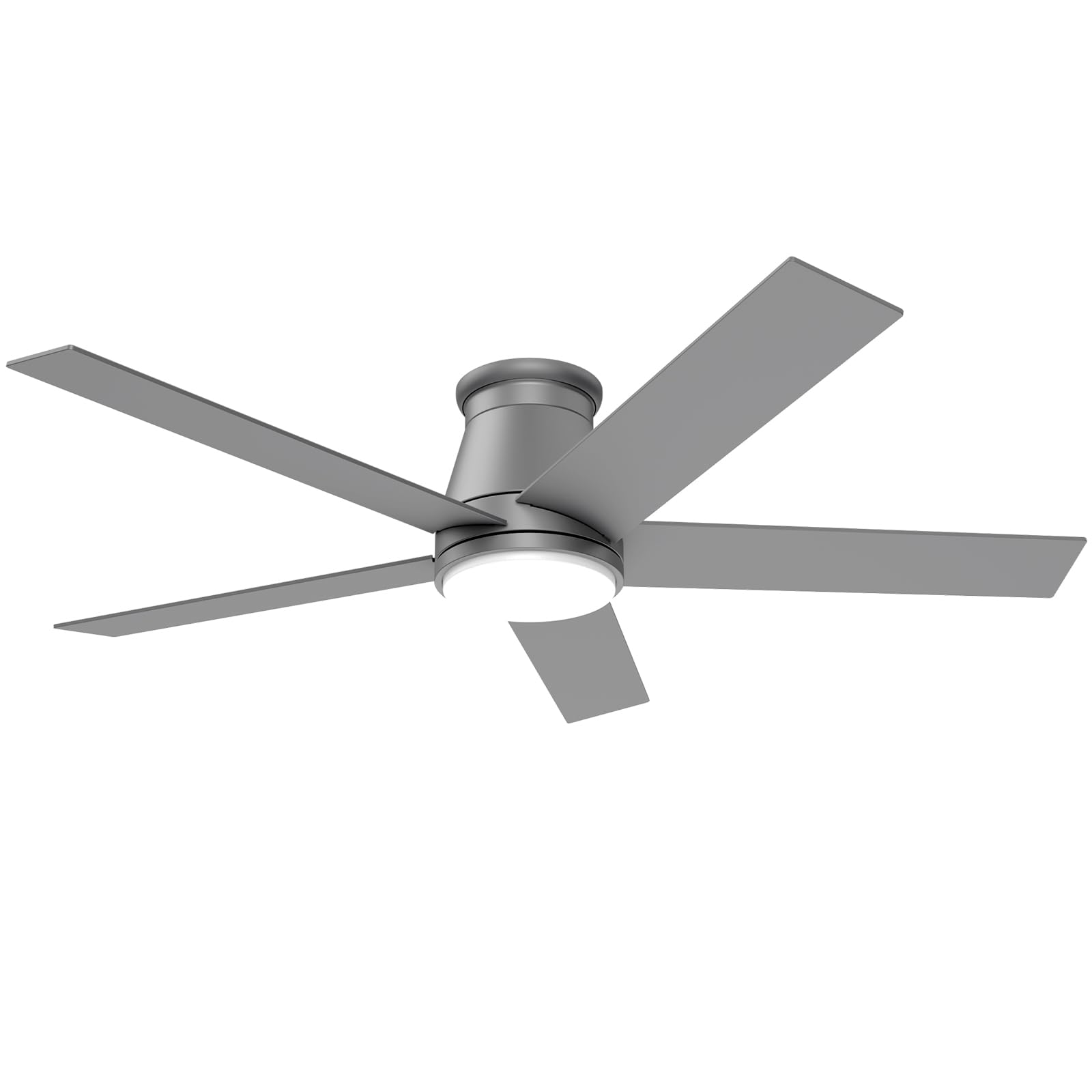 wurzee 52 Inch Flush Mount Ceiling Fan, Matte Silver Ceiling Fan with Light, Reversible DC Motors, Dimmable,Timer, Noiseless, Ceiling fan for Indoor & Outdoor Farmhouses, Dining Rooms