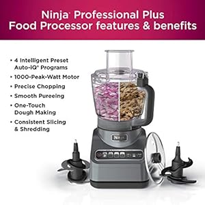 Ninja BN601 Professional Plus Food Processor 1000-Peak-Watts with Auto-iQ Preset Programs Chop Puree Dough Slice Shred with a 9-Cup Capacity and a Silver Stainless Finish (Renewed) Ninja BN601 Professional Plus Food Processor 1000 Peak Watts with Auto iQ Preset Programs Chop Puree Dough Slice Shred with a 9 Cup Capacity and a Silver Stainless Finish Renewed