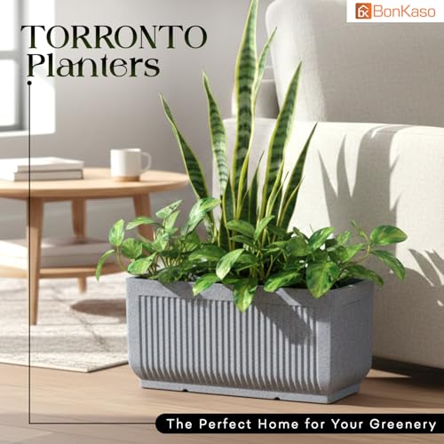 Image of BonKaso 24 Inch Window Planter for Indoor & Outdoor | Heavy Duty Durable Polymer Flower Pot Gamla | Lightweight Rectangular Modern Planter for Balcony, Terrace, Living Room & Office Decor (Light Grey)