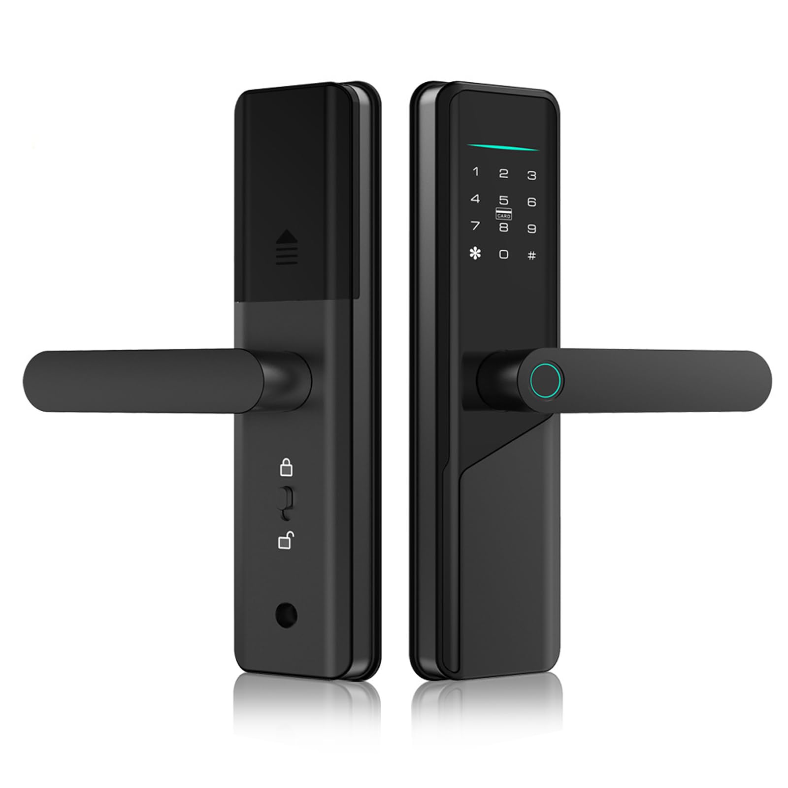Smart Door Lock with Fingerprint and Password for 60-90 mm Door, Keyboard with Handle,with Key,IC Card,Support ttlock App Remote Control (Black)