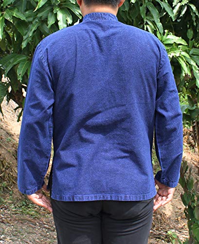 Image of RaanPahMuang Thick Muang Cotton Chinese Jacket Shirt Mandarin Frog Button Front