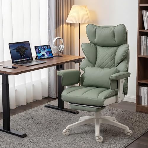 Image of Dowinx Big and Tall Office Chair with Pocket Spring Cushion,High Back Computer Gaming Chairs with Adjustable Armrests,Executive Desk Chairs with Lumbar Support and Footrest,PU-Green