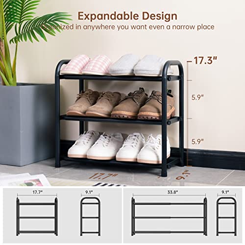 Gonfoam-3-Tier-Expandable-Shoe-RackAdjustable-Shoe-Shelf-Storage-Organizer-Heavy-Duty-Metal-Free-Standing-Shoe-Rack-for-Entryway-Closet-Doorway-Black