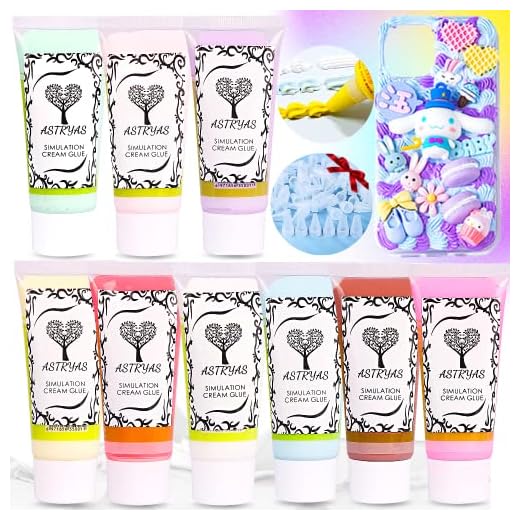 ASTRYAS Simulation Fake Whipped Cream Glue, 9 PCS Decoden Cream Clay Glue DIY Phone Case Kit Silicone Cream Adhesive Set with 14 Plastic Decorating Mouth for Mirror Handmade Craft(Rainbow Color Set)