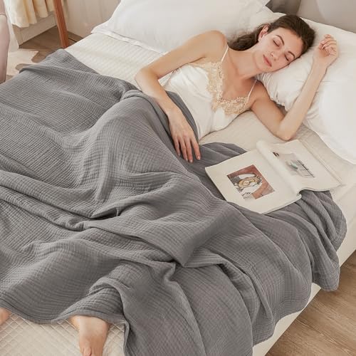 EMME Cotton Muslin Blanket King Size - Soft, Breathable Layering Blanket, 108"x90", All Season Gauze, Grey