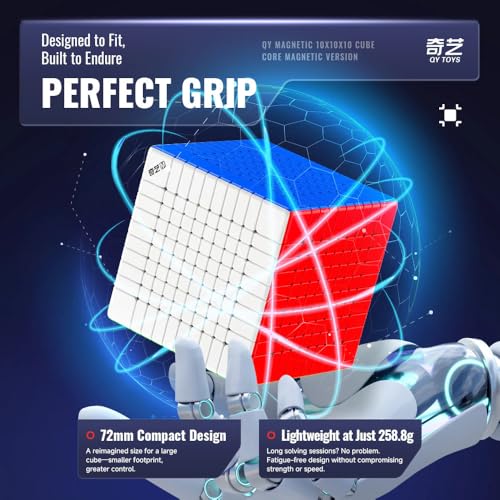Image of QiYi 10x10 Magnetic Speed Cube | Ball-Core Design and Core Positioning | Ultra-Lightweight 258g and Compact 72mm Flagship 10x10x10 Professional Stickerless Puzzle