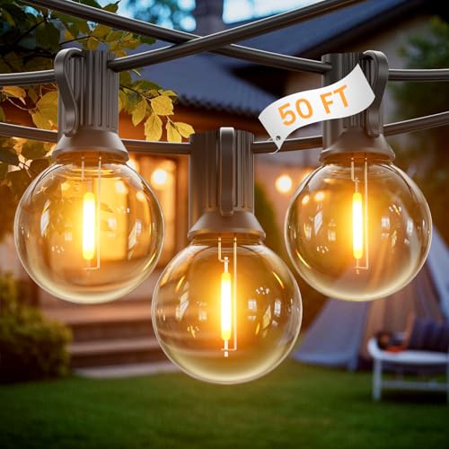 Garden String Lights, 15M/50FT Waterproof Shatterproof Led Festoon Lights, 25+2 Indoor Outdoor Globe Led String Bulbs for Garden, Pergola, Yard, Wedding, Christmas, Backyard, Terrace, Party, Patio