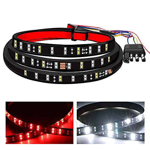 Truck Tailgate Light Bar Double Row LED Flexible Strip 60" Turn Signal Brake Reverse light for Pickup Trailer, Red/White (60 INCH, 2 Row)