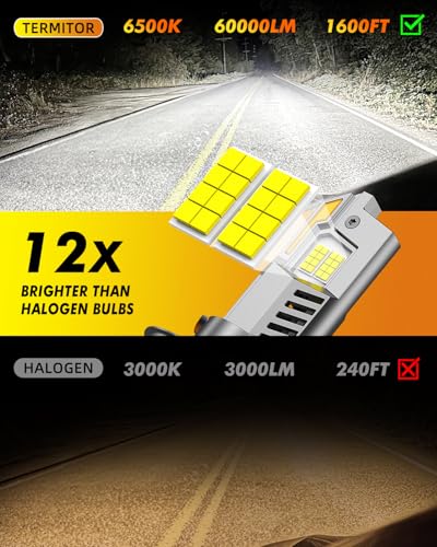 Image of Termitor H13 /9008 Light Bulb, 50,000LM, 6500K Pure White, Pack of 2 | 1:1 Halogen Size, IP68 Waterproof, 3-Min Quick Install, 9008 /H13 Light For UTV ATV Offroad Vehicles