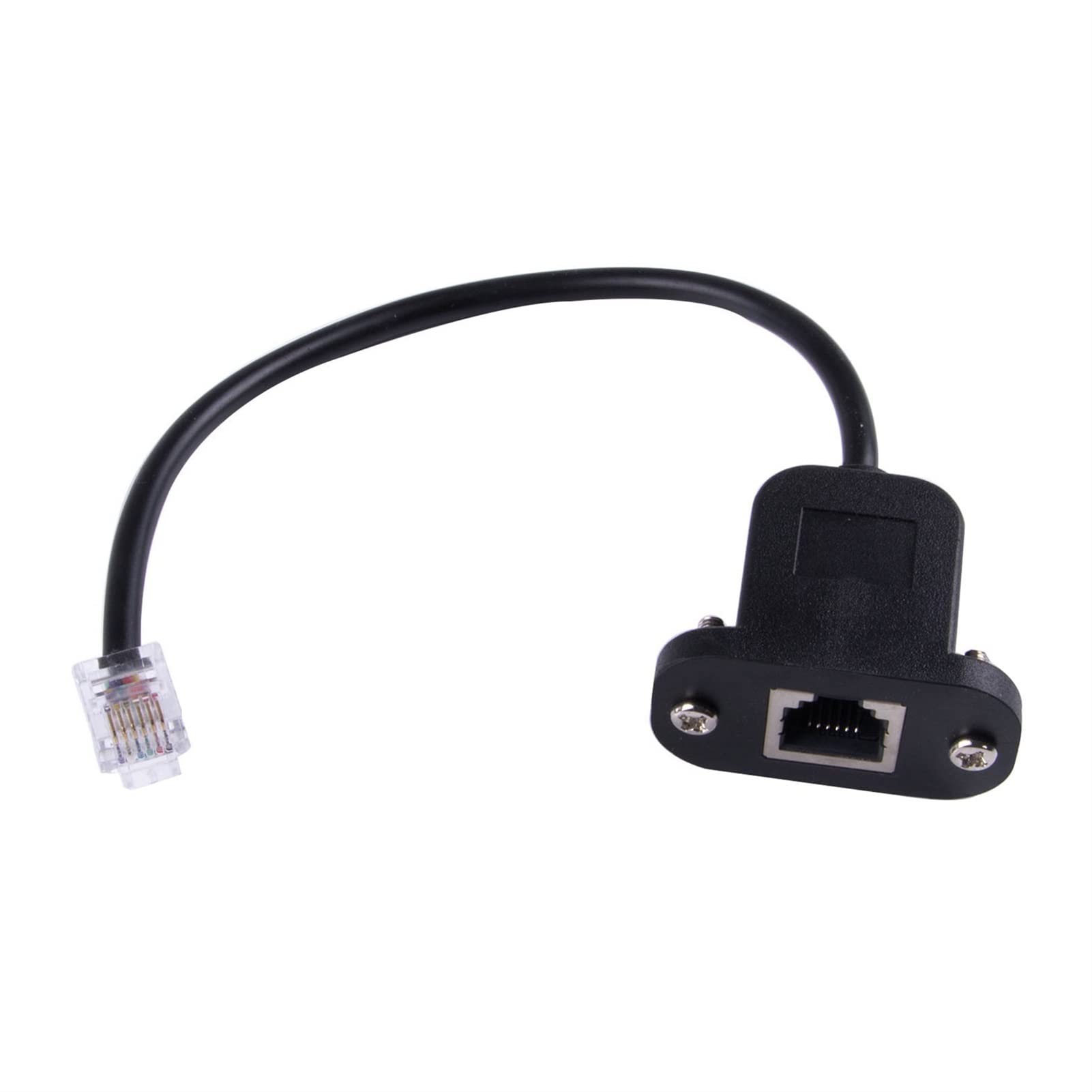 EVURU 25cm Rj12 6p6c Telephone Female Socket to Male Adapter Jumper LAN Network Ethernet Bulkhead Panel Mount Extension Cable