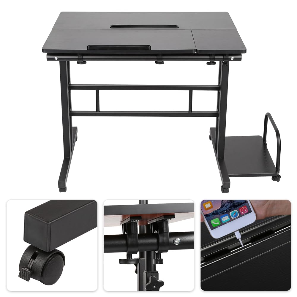 Scrivania in piedi regolabile in altezza con 6 ruote, inclinabile, tavolo compatto per PC per casa, ufficio, postazione di lavoro sit-stand (80 + 22) x 60 cm