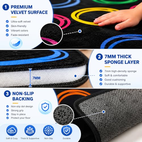 Kids Rug, Classroom Carpets Playmat Rugs, 5x7 Ft Kids Carpet with Rubber Backing, Colorful Circles Children's Classroom Seating Rug Nursery Rugs for Kids Room, Playroom or Elementary, Black, Seats 12 by Engree - Image 4