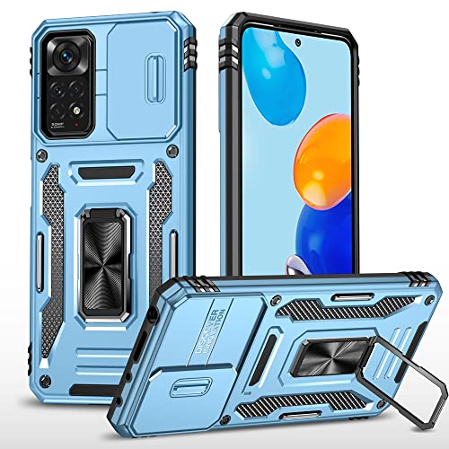 Image of Slide Camera Cover with Ring Holder Mobile Phone Case Cover for Mi Redmi Note 11S (Blue)