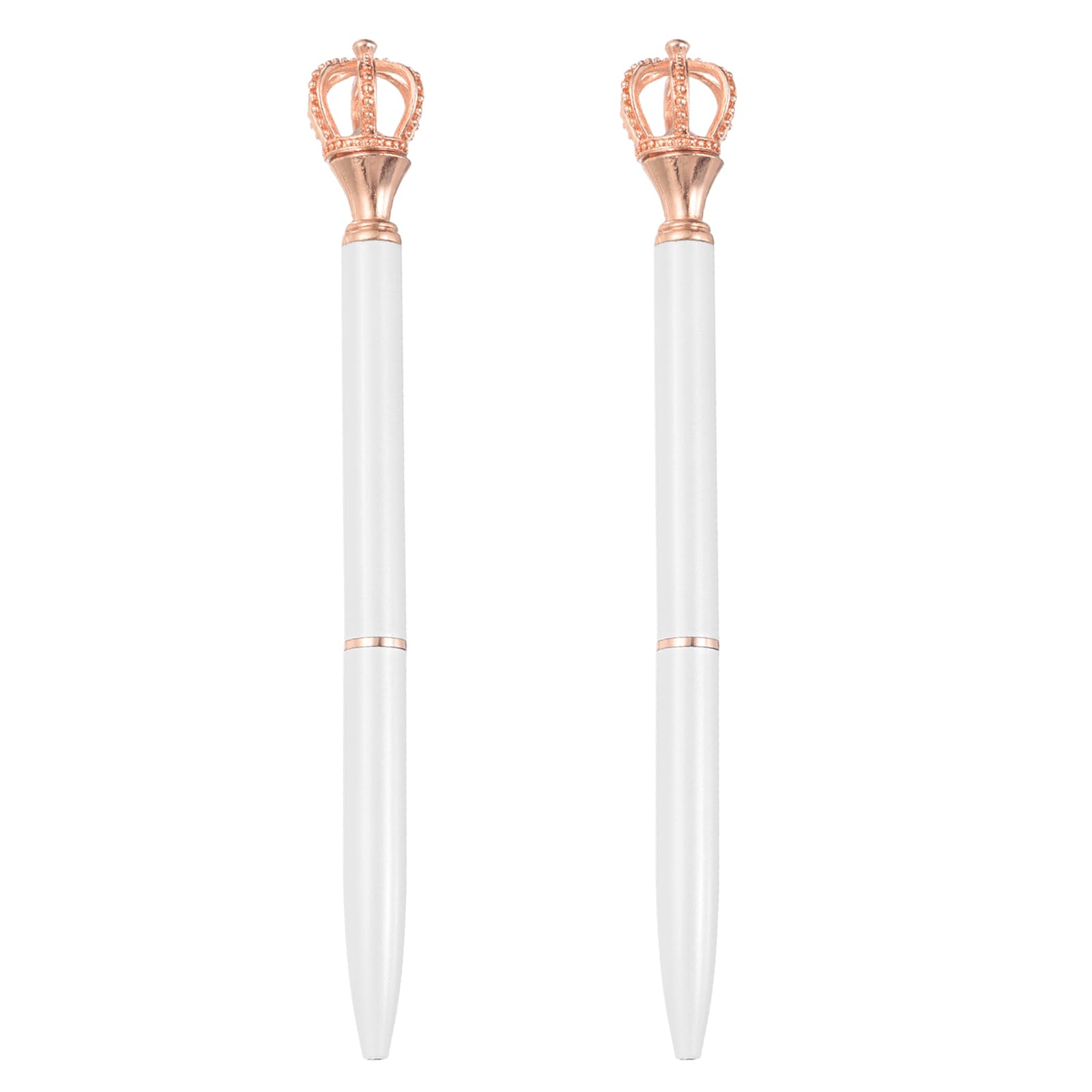 PATIKIL Crown Ballpoint Pen, 2Pcs Sparkling Bling Metal Pen with Crown Top Elegant 1.0mm Black Ink Ballpoint Refillable for Office Business Wedding Party Birthday Gift, White/Rose Gold