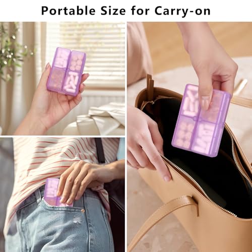 Image of FYY Travel Pill Organizer,7 Compartments Pill Box Medicine Case-ClearPurple