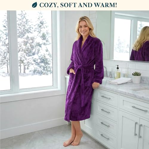 Image of PAVILIA Premium Womens Plush Soft Robe Fluffy, Warm, Fleece Sherpa Shaggy Bathrobe
